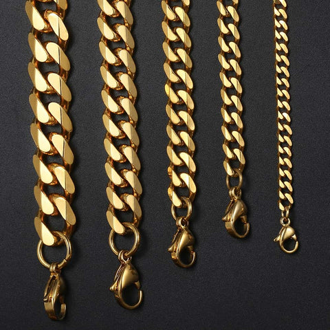 Timeless Stainless Steel Men's Necklaces - Versatile Black, Gold, and Silver Chains for Men and Women, Featuring Curb Cuban Design in Various Widths (3/5/7/9/11mm).