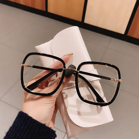 Anti-blue Light Glasses Frame Vintage Large Square Eyeglasses Blocking Blue-ray Oversized Spectacles Frames for  Men Women .