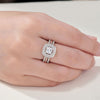 Silver (Wedding Ring) Bridal Set with Cushion Cut, Complemented by a Plug-in Rose Gold Wedding Ring, Perfect for Women.