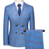 Exquisite 3-Piece Men's Blue Plaid Suit Set: Tailored Blazer, Vest, and Pants from a Premium Luxury Brand, Perfect for Formal Business, Weddings, and Dressy Parties