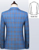 Exquisite 3-Piece Men's Blue Plaid Suit Set: Tailored Blazer, Vest, and Pants from a Premium Luxury Brand, Perfect for Formal Business, Weddings, and Dressy Parties