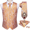 CHIC DRESS HOUSE Mens Wedding Suit-Vest Gold  Silk Waistcoat Tie Brooches Vest Set (Black 5PCS)
