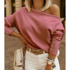 Long Sleeve Shoulder Off Color Solid Top Tops T-Shirt Women Slim Fit Women's Crop Casual Shirt Women's Rushed Size Blouse