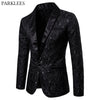 Black Bronzing Floral Blazer Men-Luxury Brand Single Button Suit Jacket Men Wedding Party Stage Costume Homme