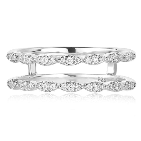 Wedding Rings for Women in Solid 925 Sterling Silver, featuring Round White( A Form )Stones, designed as a Wrap Guard Ring Enhancer