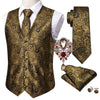 CHIC DRESS HOUSE Mens Wedding Suit-Vest Gold  Silk Waistcoat Tie Brooches Vest Set (Black 5PCS)