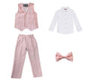 Young Gentlemen's Candy-Colored Waistcoat Set: A Dapper Choice for Kids' Formal Wedding Attire, Featuring a Bowtie, Shirt, Vest, and Pants