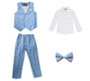 Young Gentlemen's Candy-Colored Waistcoat Set: A Dapper Choice for Kids' Formal Wedding Attire, Featuring a Bowtie, Shirt, Vest, and Pants