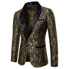 Black Bronzing Floral Blazer Men-Luxury Brand Single Button Suit Jacket Men Wedding Party Stage Costume Homme